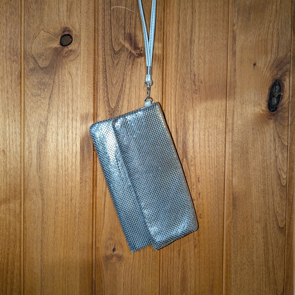 Christopher & Banks Shimmering Silver Clutch